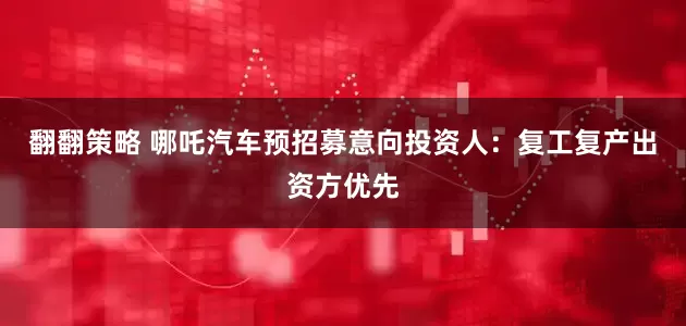 翻翻策略 哪吒汽车预招募意向投资人：复工复产出资方优先
